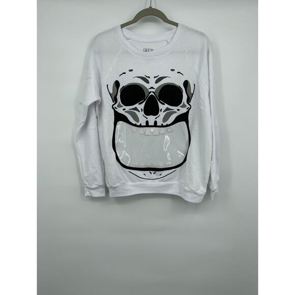 Freeze Womens White Long Sleeve Skull Graphic Pocket Sweatshirt NEW Large - Picture 9 of 10